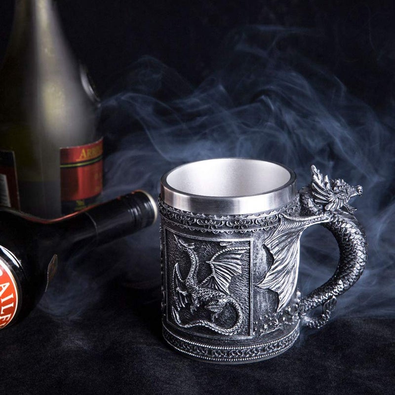 LitLife Medieval GOT Dragon D&D Game Mug Collectible of Thrones Merchandise - Beer Steins Viking Tankard Mug Stainless Coffee Cup Gift Mug for Dragon Collector, Themed Party Decoration - Image 3